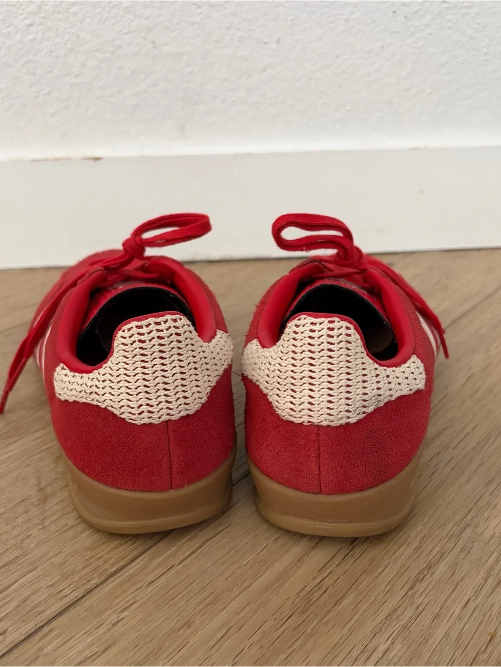 adidas Gazelle Red Suede Sneakers with Cream Stripes and Gum Sole - Picture 6 of 8